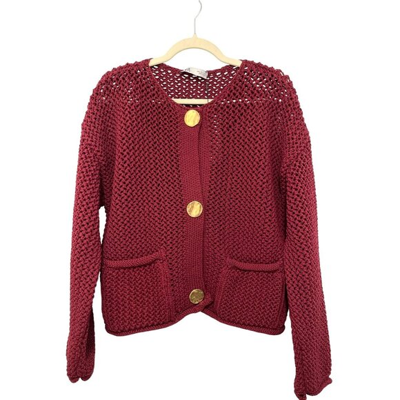 New Zara Open-Knit Cardigan Size Large Gold Buttons - Picture 1 of 5